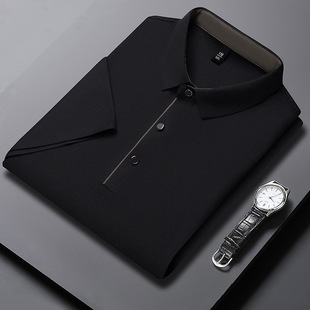 Traceless Ice Silk Polo Shirt Middle-aged Men's T-shirt Business Casual Skin-friendly Breathable Lapel Dad's Short-sleeved T-shirt