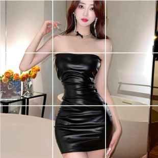 Dress Women's American-style Puleather Design Summer Niche Sexy Strapless Hip Dress 5204 Strapless Leather Dress