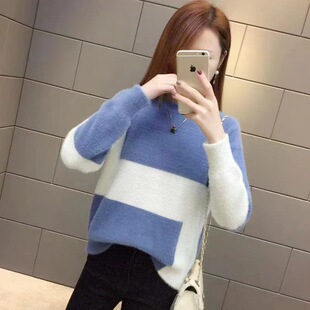 Mink Velvet New Knitwear Korean Style Loose Sweater Women's Autumn and Winter Pullover All-match Round Neck Base Top Trendy