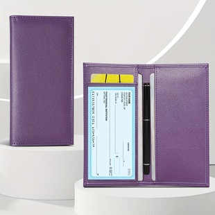 Simple long slim checkbook protective cover solid color double fold bank deposit bill savings bill holder portable passport bag