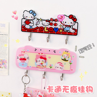 Cartoon KT Series Acrylic Hook Hole-free Kitchen Bathroom Traceless Strong Sticker Three Hook Shaped Hook
