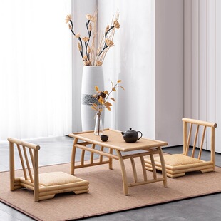 Bamboo and Rattan Tatami Small Coffee Table, Simple Japanese-Style Bay Window Table, Balcony Zen Low Table, Bed and Breakfast Table and Chair Combination for Home Use
