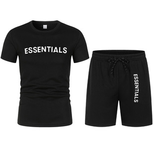 Summer New Men's Casual Sports T-Shirt Fashion Printed Mesh T-Shirt Shorts Two-piece Set Men's Comfortable Breathable