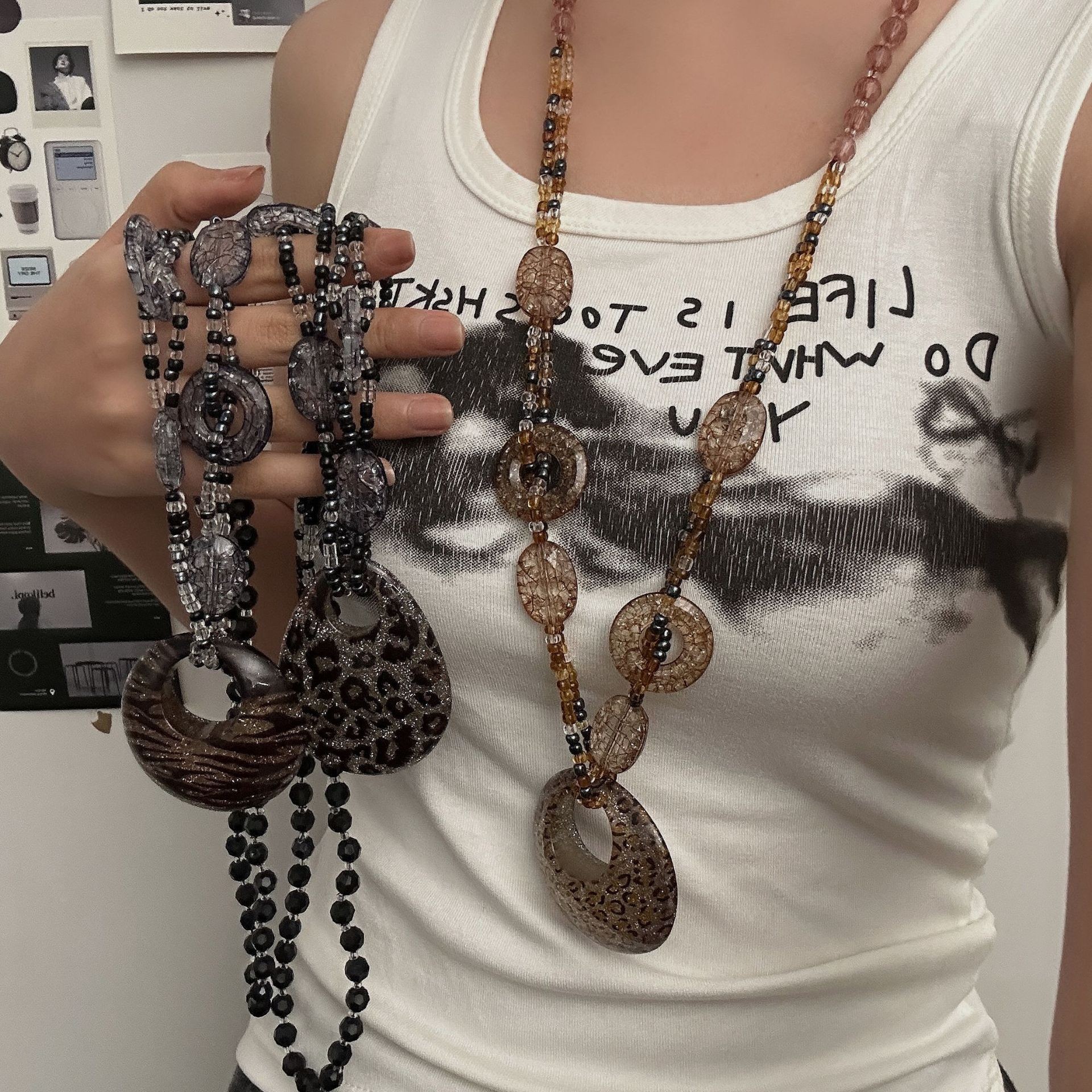 Retro Ethnic Style Leopard Print Pendant Long Necklace Women's Y2K Subculture Clavicle Chain Personalized Trendy Cool Jewelry Accessories