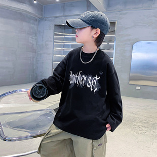 Trendy Brand Klein Blue Boys Spring Cotton Long-sleeved T-shirt 2025 New Children's Spring Loose Base Top