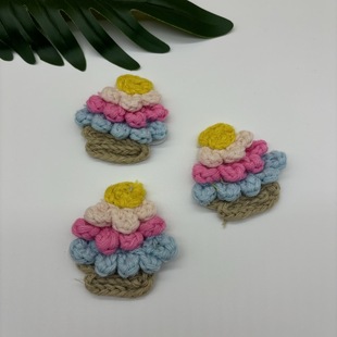 Hand-cranked embroidered wool applique ice cream corsage coat sweater decorative hat three-dimensional flower foreign trade clothing accessories