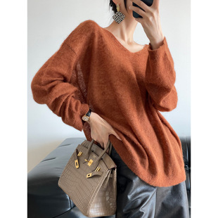 KY8311 Европа и Америка ленивый ветер! OVERSIZE шерсть альпака V-образный вырез свободный тонкий свитер плюс размер свитер
