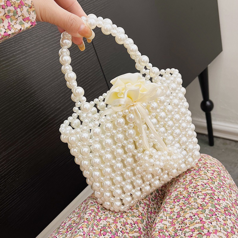 2026 Spring Beaded Retro Fashion Sweet Pearl Handbag with Drawstring, Trendy INS Style, Shoulder Bag, Crossbody Bag