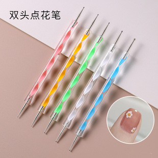 5 Pieces Nail Tools Drill Pen Round Wave Dot Painting Flower Double Head Gouhua Dot Bead Dot Set with Rhinestone Sticky Drill Artifact