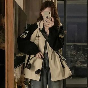 [2718 people's collection] women's spring and autumn new student version df hong kong style hooded loose casual coat spring