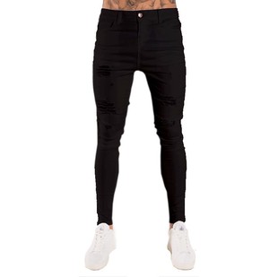 Men's Jeans Cross-border plus size Zipper Foreign Trade Ripped Ripped Knee Embroidered Trendy Women's Men's Pants Small Foot Badge