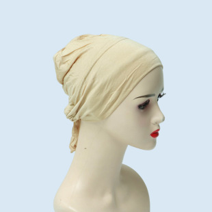 Factory in stock elastic mercerized cotton strap base cap solid color adjustable rayon ethnic scarf small cap