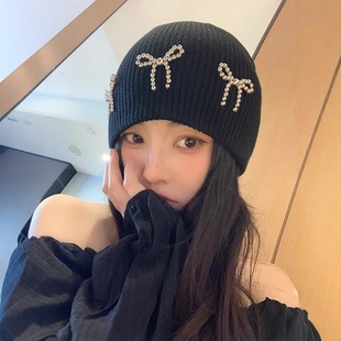 South Korea Ins Internet Celebrity Bow Knitted Wool Hat Women's Autumn and Winter Korean Fashion Warm All-match Cold Hat