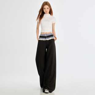 Minghai stitching lace pants women's new spring and summer 2025 double waist trousers hanging sense high-grade loose casual pants