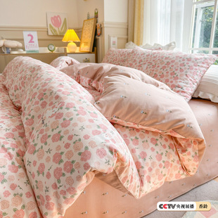 Ins Simple Style Cotton Three-Four-Piece Set 100 Cotton Vintage Pure Cotton Bedclothes Bed Linen Skin-Friendly and Soft