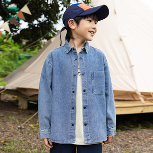 EK children's clothing spring new solid color basic environmental protection Denim shirt loose simple medium and large children's shirt fashion brand