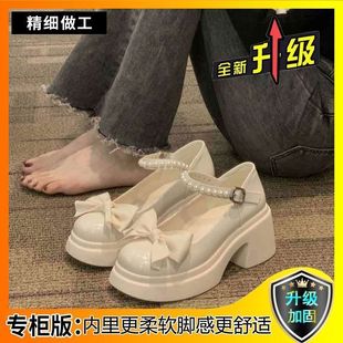 Mary Jane Small Leather Shoes Women's Thick Sole Increased Spring/Summer 2024 New Sweet Bow Super Soft All-match Single-layer Shoes