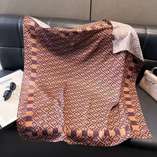 Imitation Velvet Silk Scarf Women's Vintage New Stitching Printing Age-reducing Double-sided Color Large Square Travel Beach Scarf Sunscreen
