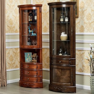 American Style Solid Wood Triangle Cabinet Living Room Ash Wall Corner Cabinet Storage Multi-Functional Corner Vertical Cabinet Restaurant Corner Wine Cabinet