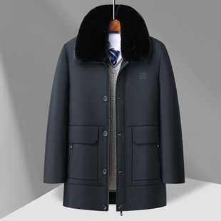 Winter Warm Cotton-padded Jacket Cotton-padded Coat Grandpa Men's Winter Coat Thickened Dad Cotton-padded Coat Wool Collar fleece-lined Middle-aged and Elderly People