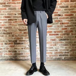 Black Small Suit Pants Men's Ankle-length Pants Straight Slim-fit Small Foot Casual Korean Style Trendy Men's Suit Trendy Pants
