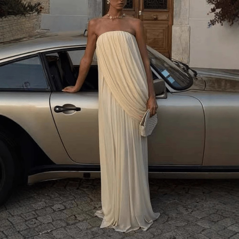 Amazon European and American Cross-Border New Dress Sexy Simple Solid Color Tube Top Pleated Slimming Design Hip Skirt