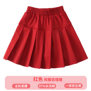 Children's Summer Short Skirt Girl's Skirt Elementary School Dress Elementary School Dress Khachi Red Pleated Skirt