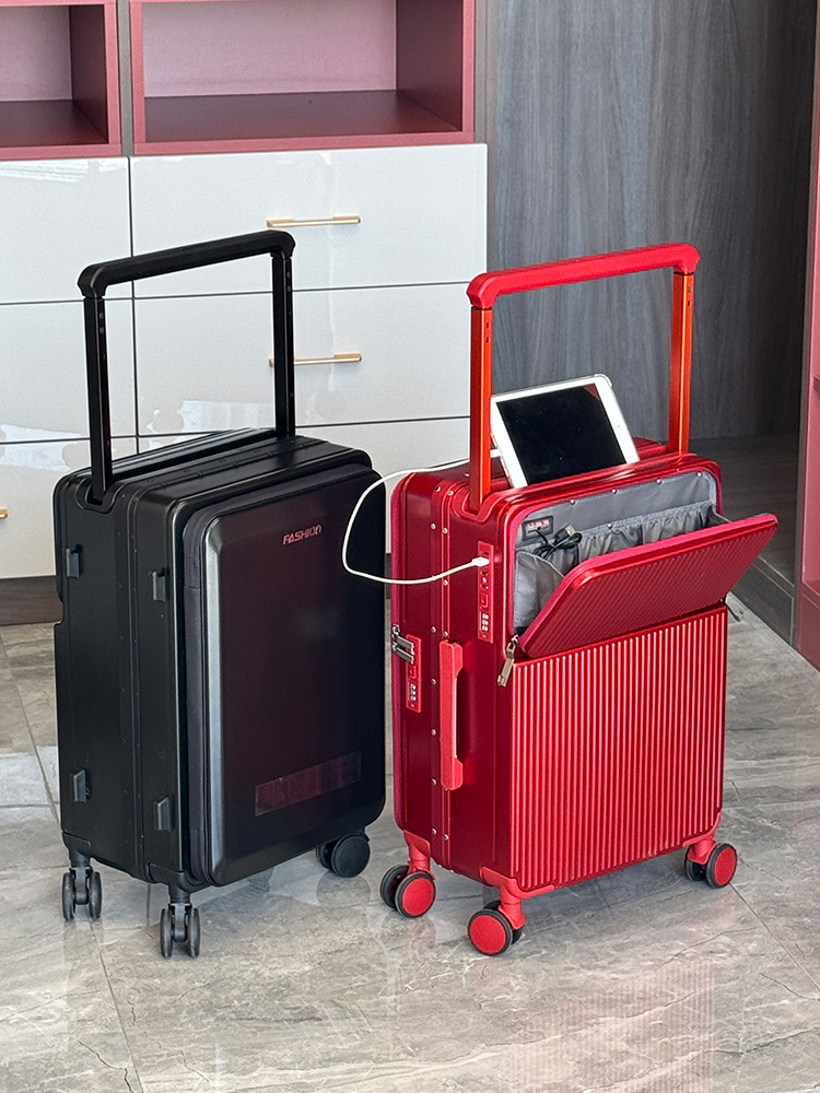 Rechargeable multi-function double-sided luggage case aluminum frame trolley case 24 female male 20 inch universal silent wheel boarding case