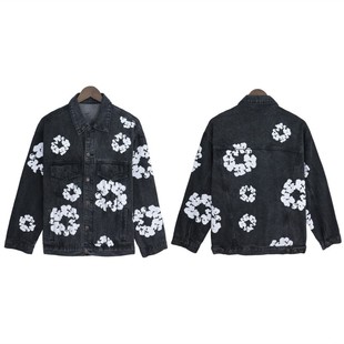 Foreign trade wholesale Offset joint flame wood cotton wash jeans five shorts jacket coat