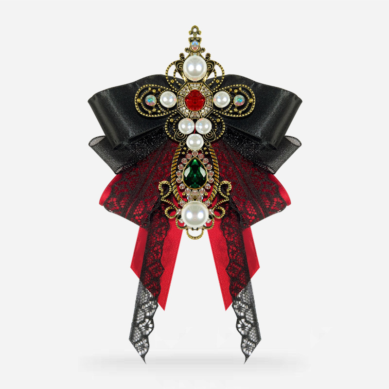 European-style Baroque Vintage Gothic Cross Court Style Lolita Lace Bow Tie Women's Big Bow Brooch