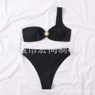 High-grade New Bikini European and American Color Contrast Two-piece Bikini Swimsuit Women's Wave Pattern Zou Zou Zou Cloth Split Swimsuit