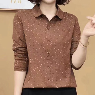 POLO Collar Spring Thin All-match Elegant Base Shirt plus size Western Style Slimming Long-sleeved Women's Lapel Shirt