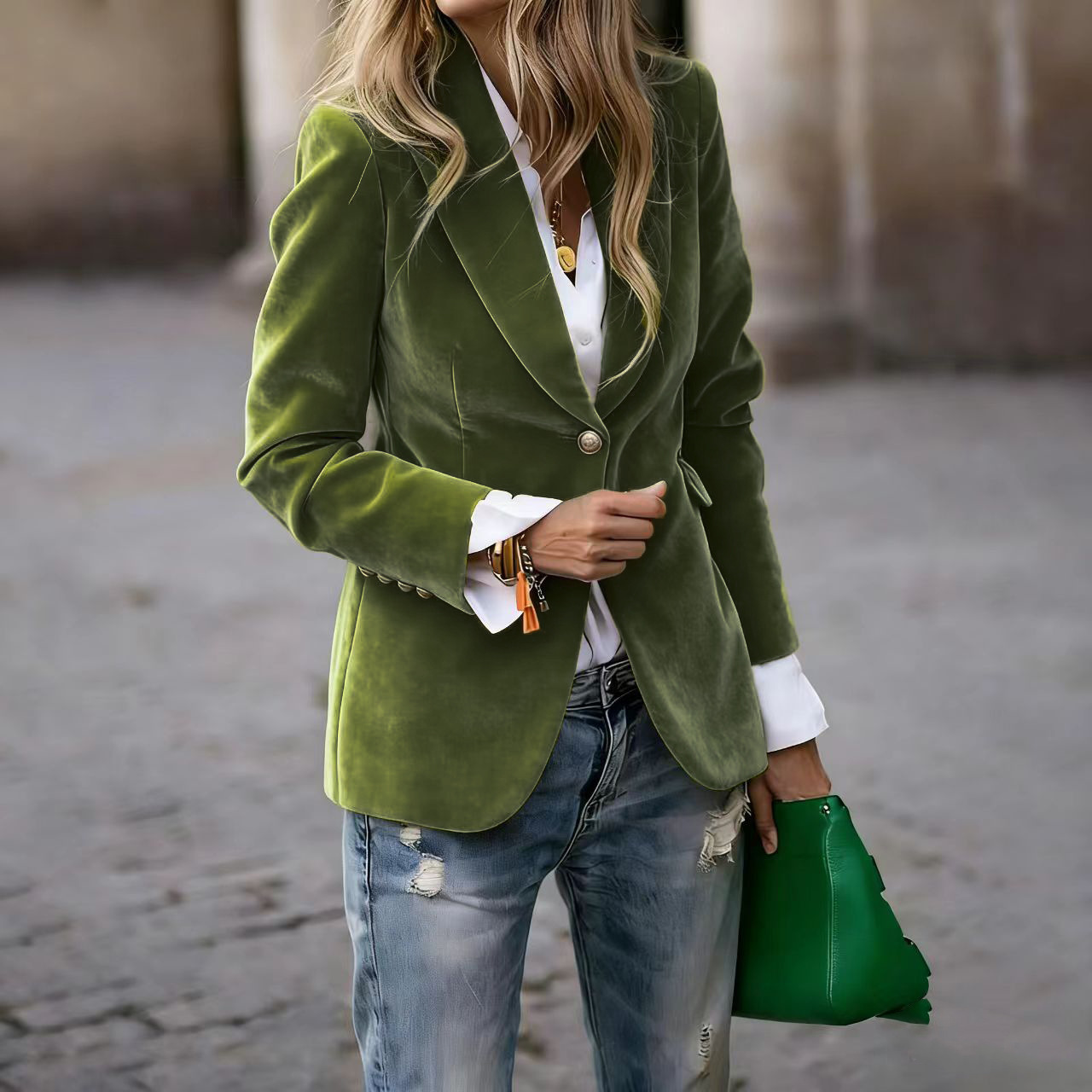 2025 Spring New Product Amazon Independent Station Ebay European and American Gold Velvet Elegant Elegant Slim Small Suit Jacket