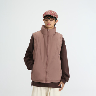 FORN3 2024 Winter New Japanese Solid Color Split Windproof Cotton Vest Retro Warm Cotton Jacket for Men