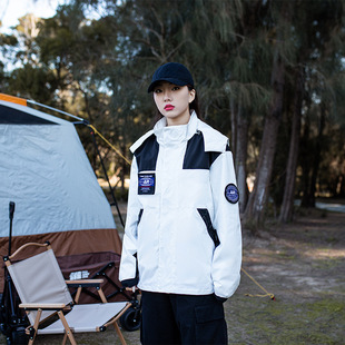 Couple's Sports Jacket Spring Jacket All-match Casual Jacket Trendy Brand Removable Hat Contrast Color Mountaineering Suit Cross-border