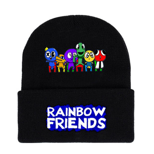 Rainbow Friends радужные друзья черная вязаная шапка с мультяшным принтом теплая керлинг осенне-зимняя шерстяная шапка