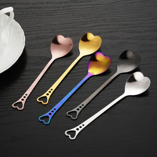 Stainless Steel Porous Heart-shaped Spoon Creative Heart Cake Dessert Spoon Coffee Stirring Spoon Wedding Souvenir Heart Spoon