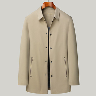 Autumn 2024 Young and Middle-aged Men's Casual Business Mid-length Lapel Coat Cadre Style Solid Color Single-breasted Coat