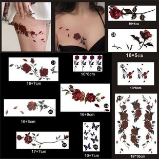 Abdominal Tattoo Sticker Waterproof Wings Lace Rose Flower Cover Belly Abdominal Scars Stretch Mark Simulation Female