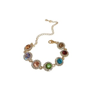 Zircon Color Round Metal Bracelet Retro Personalized Fashion Bracelet Light Luxury High-end Jewelry Women's Wholesale