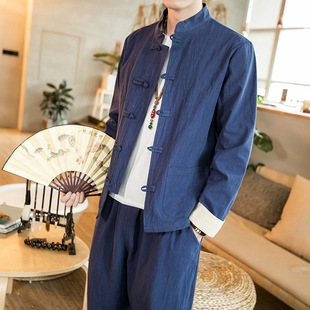 Spring and Autumn Chinese style Tang suit buckle jacket men's Chinese style Ju Shi clothing loose plus size Hanfu suit men's clothing wholesale