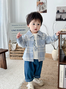Children's Plaid Shirt 2024 Autumn New Boys' Elegant Casual Spring and Autumn Long-sleeved Coat Comfortable All-match Top