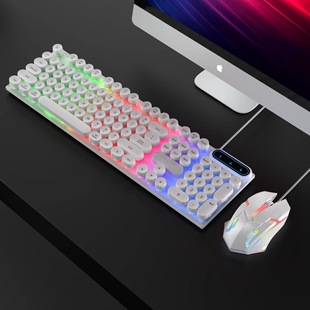 Supply Punk Luminous Keyboard Mouse Retro Punk Round Key Cap Knob Luminous Gaming Keyboard Mouse Set