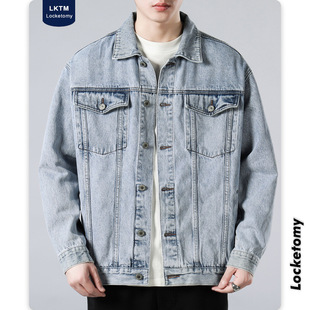 LKTM Men # Осенняя черная джинсовая куртка мужская корейская версия свободного стиля ретро дикая куртка топ