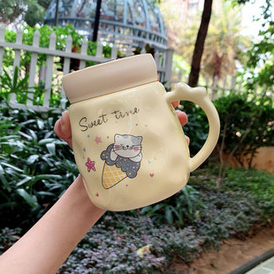 Accompanying Ceramics Cup Creative Mirror Cover Mug Couple's Home Cup Teacher Student Gift Opening Gift
