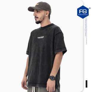 FGSS Men's Wear | 2023 Spring/Summer New Tide Brand Retro Heavy Washing Basic Letter logo Printing Short Sleeve T-shirt