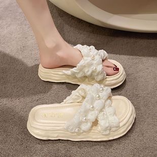 Pearl Slippers Women's Summer Sweet Fashion Home Non-Slip Temperament Girl's Heart ins High-Value Sandals for Outer Wear