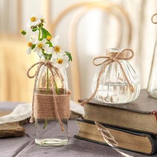 Transparent Small Vase Household Aromatherapy Bottle Amazon Transparent Glass Vase suit DIY Hemp Rope Office Vase