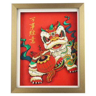 National tide classic 10 inch lion dance 3D stereo diy multi-layer puzzle painting material bag with photo frame festival ornaments wholesale