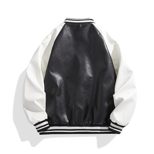 New Embroidered Baseball Collar Leather Jacket on 2024 Men's Spring and Autumn Korean Style Slim-fit Fashionable Handsome Jacket Contrast Color